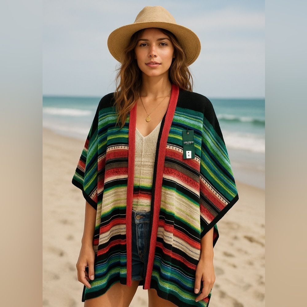 Lauren Ralph Lauren Multicolor Open Front Knit Cardigan